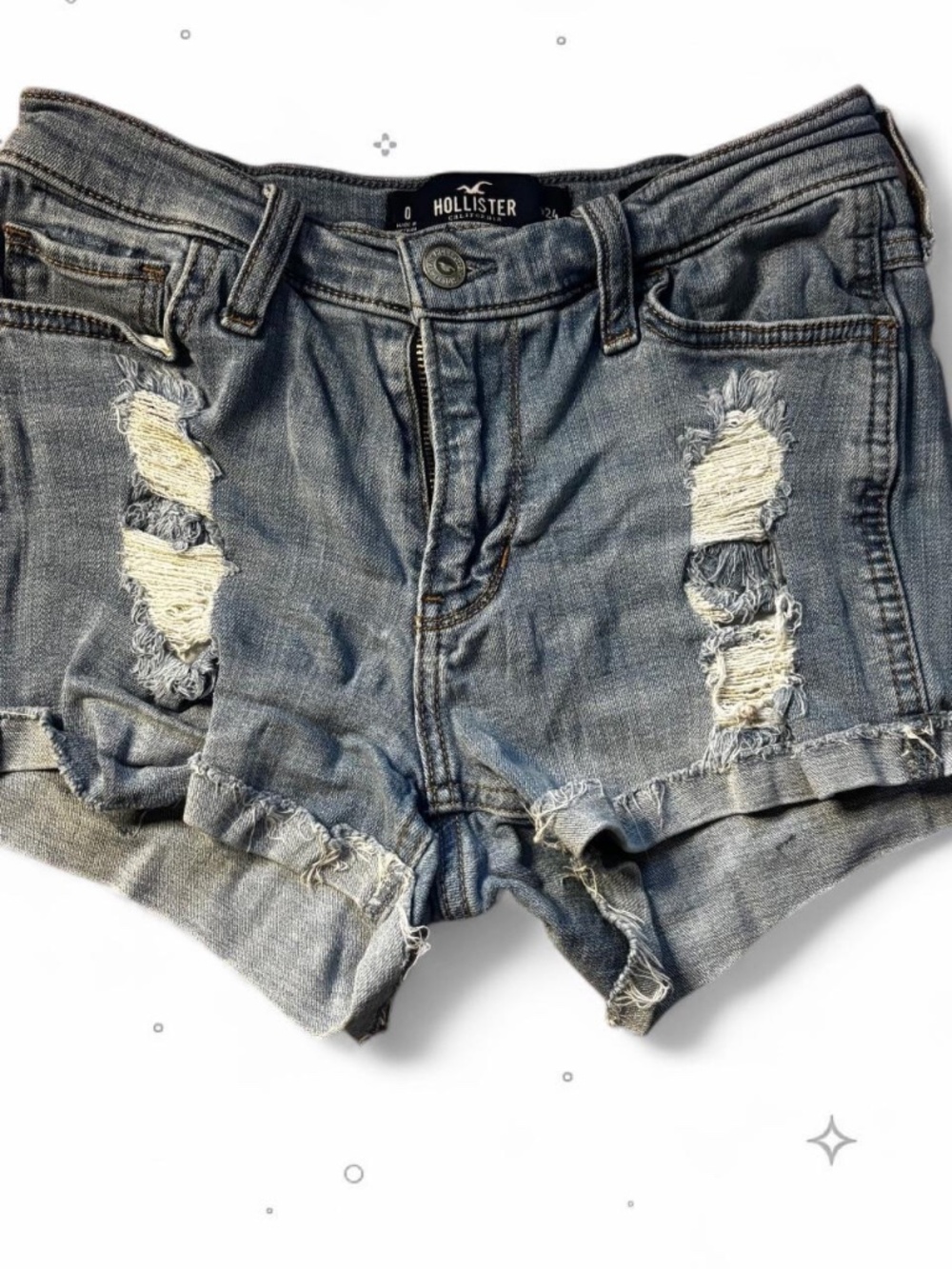 Hollister Advanced Stretch Mid Rise Distressed Denim Shorts Size 0 24